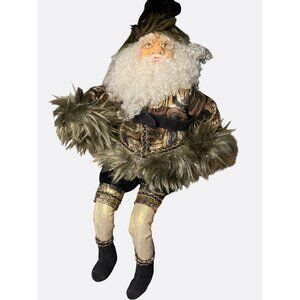 Santa Claus Poseable Doll With Fur Trim and Gold Colored Detailing
